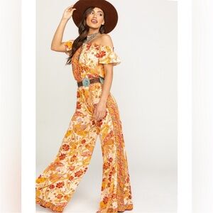 Free People Carmen Floral Jumpsuit Small Boho Wide Leg Festival